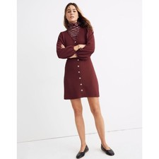 Madewell Texture & Thread Women's XL Crepe Balloon-Sleeve Dress Red Buttons EUC