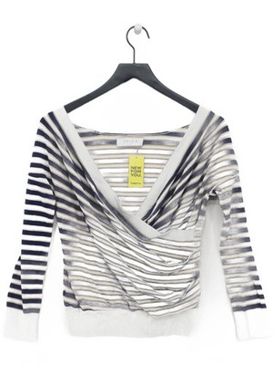 Paisie Damen Top L mehrfarbig gestreift Viskose mit Nylon Langarm V-Ausschnitt Basic