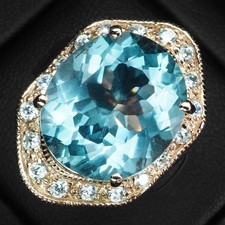 Boutique Sea Blue Aquamarine 10.70Ct 925 Sterling Silver Handmade Rings Size 7.5