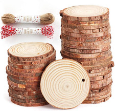 50Pcs Wood Slices for Crafts, 2.4"-2.8" Unfinished Wood Circles for Crafts with