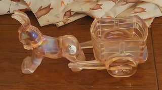 Vintage Fenton Pink Opalescent Iridescent Donkey & Cart 95th Anniversary