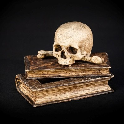 Memento Mori | Antique 1700s Healers Wooden Skull | 18th C. Death Book | 6.7''_