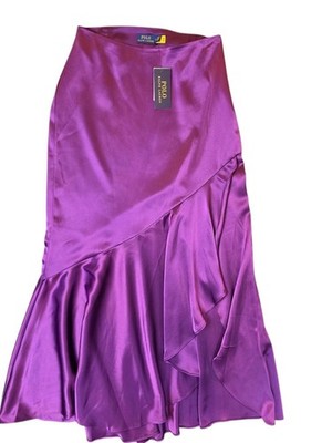 Polo by Ralph Lauren Purple Satin MaxiSkirt 2 Ruffle Formal Fairy Cottagecore