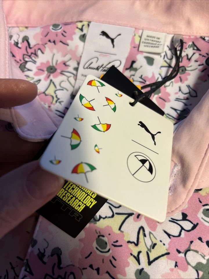 Polo de golf Puma x Arnold Palmer para hombre L rosa floral estampado técnico nuevo con etiquetas Foto 4 de 4