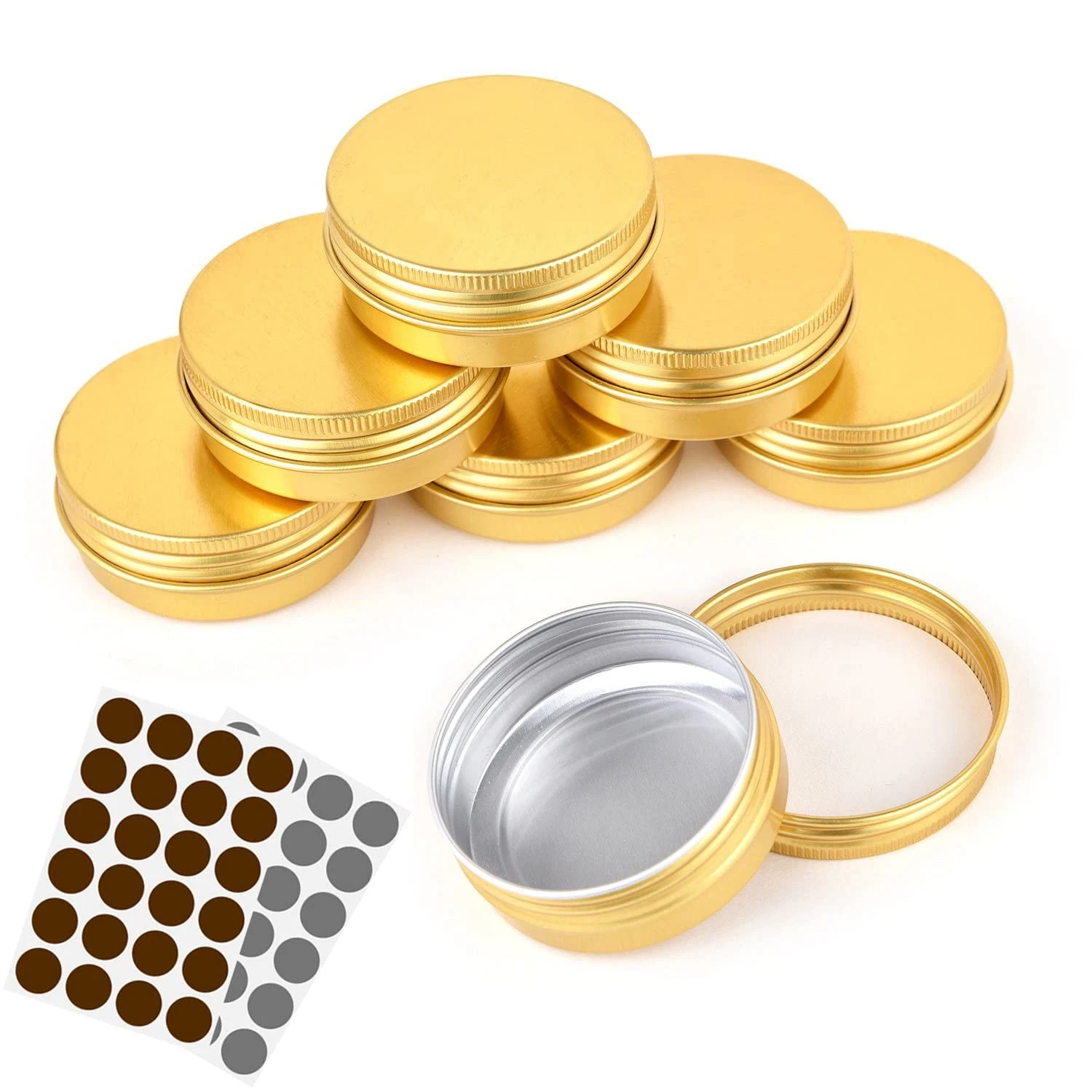 1 oz Aluminum Metal Tins 48 Pack Round Containers with Lids Gold Color - Picture 1 of 6