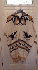 Vintage Mexican Poncho, Gaban, Serape. Handwoven Wool Blend 40" Length