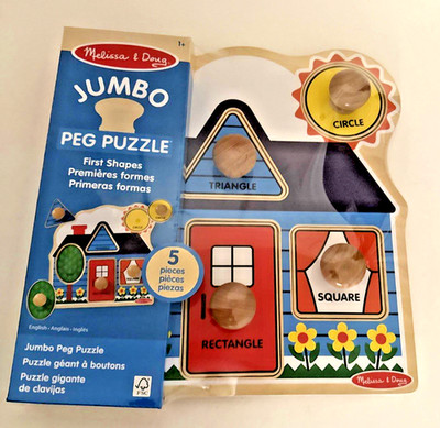 Melissa & Doug First Shapes Jumbo Knob Puzzle, Wooden Peg Puzzle for Toddlers
