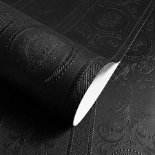 Wallpaper Peel and Stick Textured, 3D Black Embossed Wall Paper Stick on Wallpap