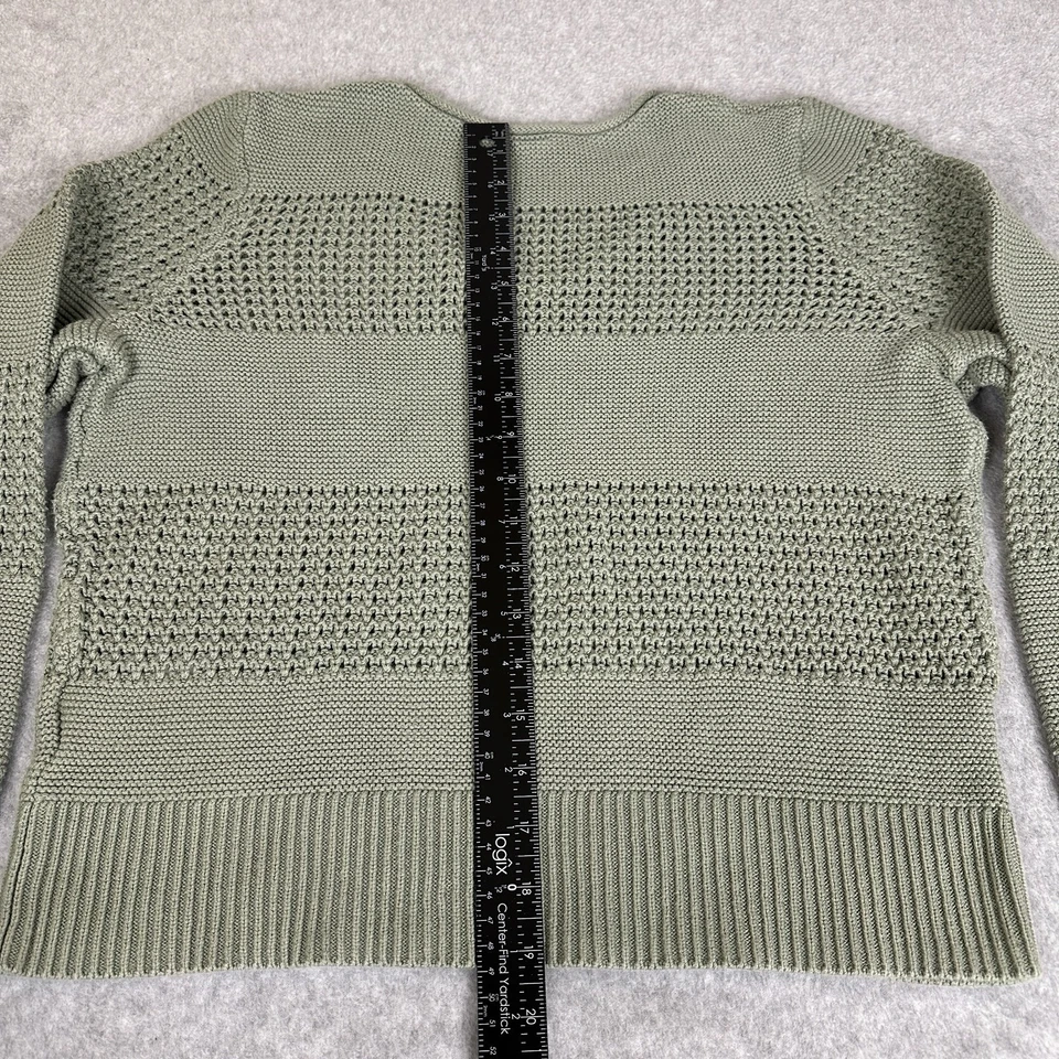 Gap Cotton Womens Roll Neck Sweater Med Fisherman Cropped Green Preppy Open Knit - Image 3 of 4