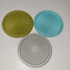 Vintage Lot of 3 Tupperware Servalier LIDS ONLY 5" Green Turquoise Gray — photo 1