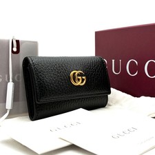 GUCCI GG Marmont 6-Key Case Black Leather Gold Hardware Authentic