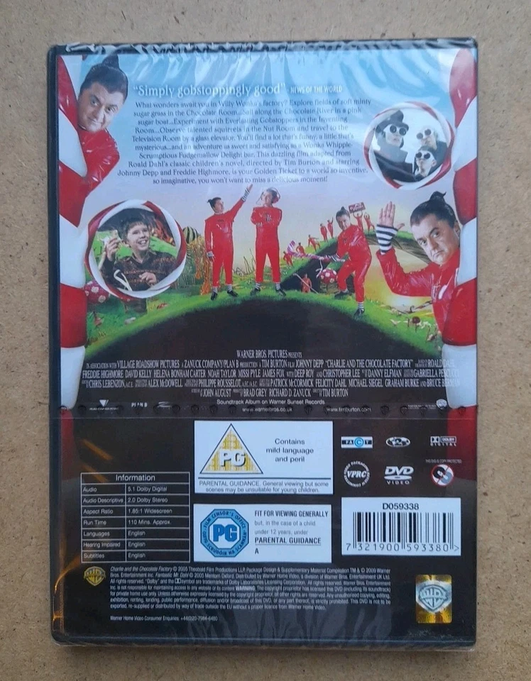Charlie And The Chocolate Factory DVD Johnny Depp 2005 Fantasy Family Film - New - Image 3 of 4
