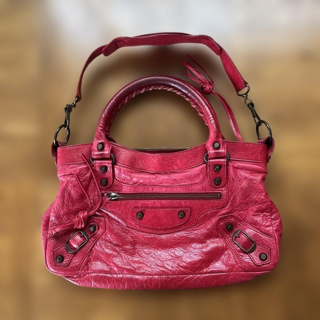 Balenciaga The First Rose Red Leather 2Way Shoulder Hand Bag w