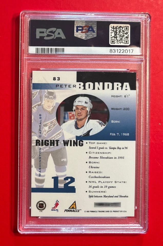 1997 Pinnacle Inside Coaches Collection PETER BONDRA 83 PSA 9 Washington Capital - Image 2 of 2