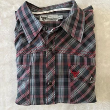 Cowboy Hardware Mens XXL Plaid Shirt Black Red Western Long Sleeve Snap Front