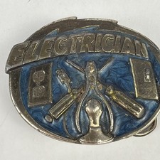 VTG 1982 Brass Enamel ELECTRICIAN belt buckle by The Great American Buckle Co.