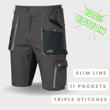 Protective Workwear Work Shorts Men Slim Fit 100% Cotton Pockets Black/Grey
