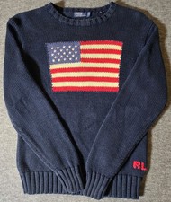Vtg Polo Ralph Lauren American Flag Knit Swea...