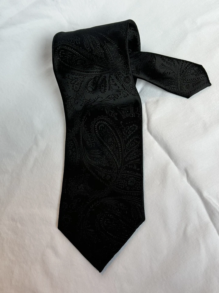 New Vesuvio Napoli polyester Men's necktie paisley wedding formal prom Dark Gray - Image 2 of 4