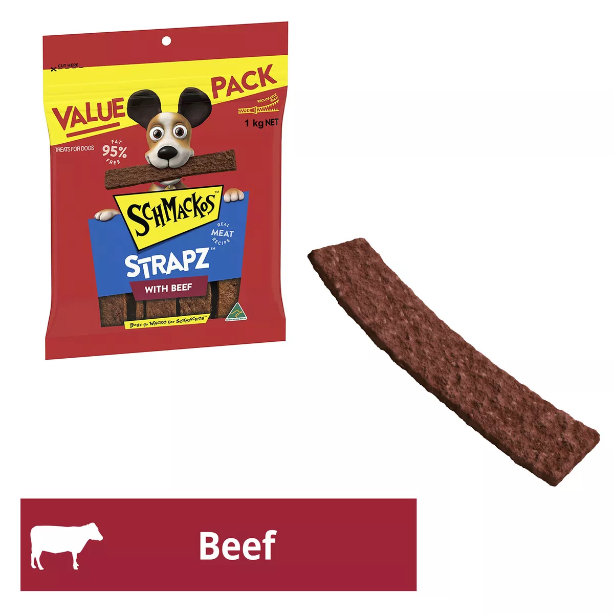 1KG Schmackos Strapz Beef Flavoured Dog Snack Treats Australia