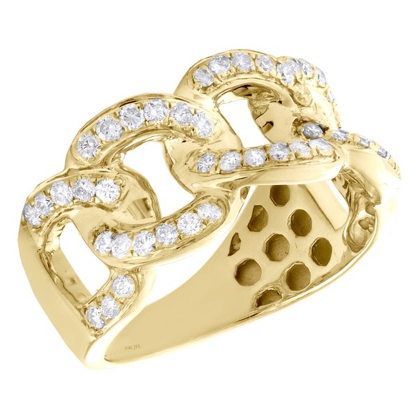 10K Gelbgold Runder Diamant Miami Cuban Pinky Ring 12Mm Statement Band 1 Ct.-image