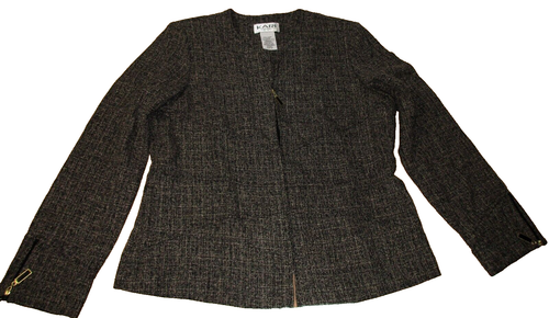 Kari New York Women's 16 Zip Front Blazer Jacket Charcoal Washable Tweed Slubbed - Picture 5 of 24