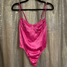 Victorias Secret Hot Pink Satin Silky Spaghetti Strap Bodysuit Small