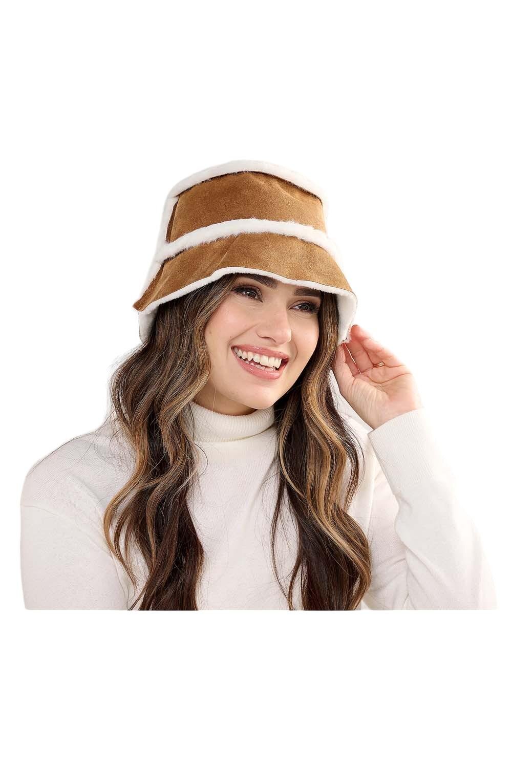 Гибкая шляпа верблюжьего цвета с веточками искусственного меха/замши