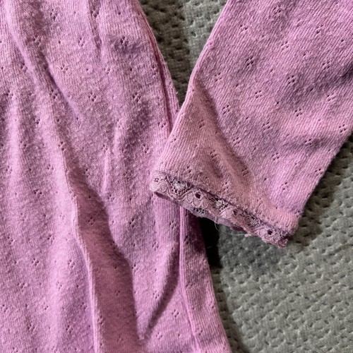 Mini Boden girls pink long sleeve Crewneck lace trim cotton blend top 3-4Y EUC - Picture 2 of 5