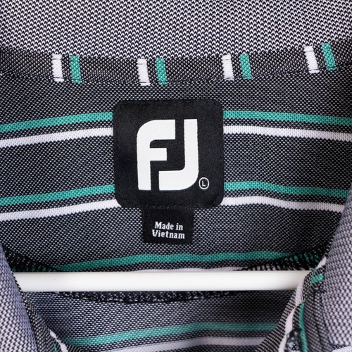 Footjoy Prodry Mens L Gray Stripe Polyester Golf Polo Short SS - Picture 9 of 9