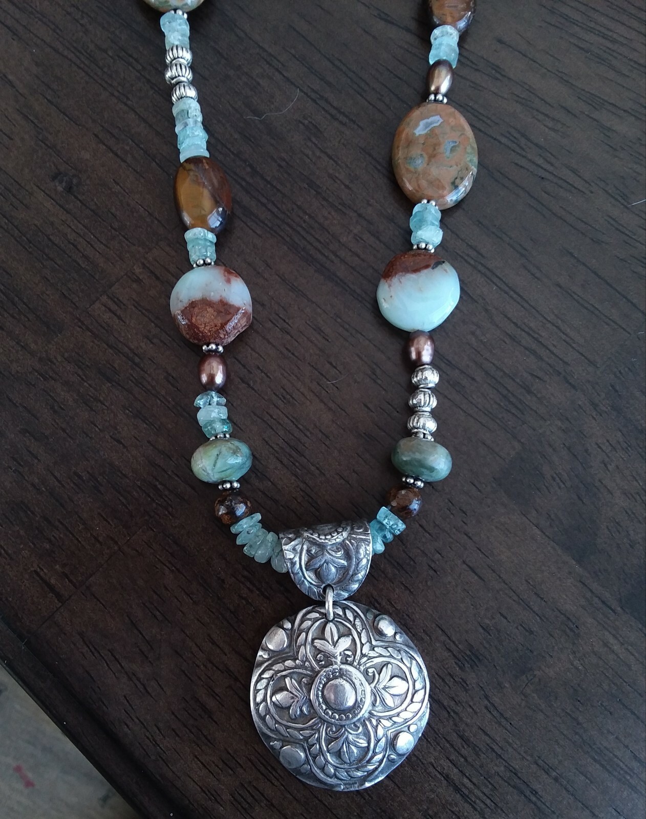 Fine Artisan Silver Gemstone Statement Necklace &… - image 4