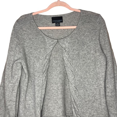 Cardigan donna nuovo senza etichette Cynthia Rowley Med cashmere grigio bordo ripiegato femminile - Foto 3 di 11