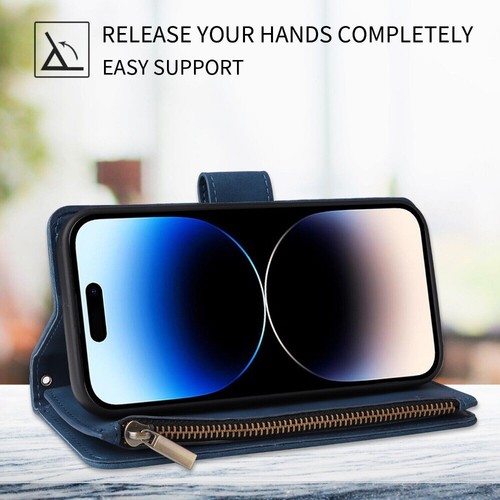 Zipper Wallet Case Leather Flip Cover For iPhone 16 15 14 13 12 11 Pro Max 8 7+ - Picture 16 of 97