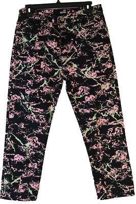 Love Moschino Funky Print Trousers 26 90's Retro Colorful Button Fly Disco