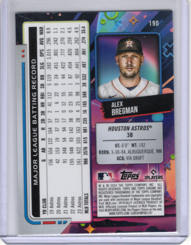 Alex Bregman 2024 Topps Cosmic Chrome #190 Houston Astros - Picture 2 of 2