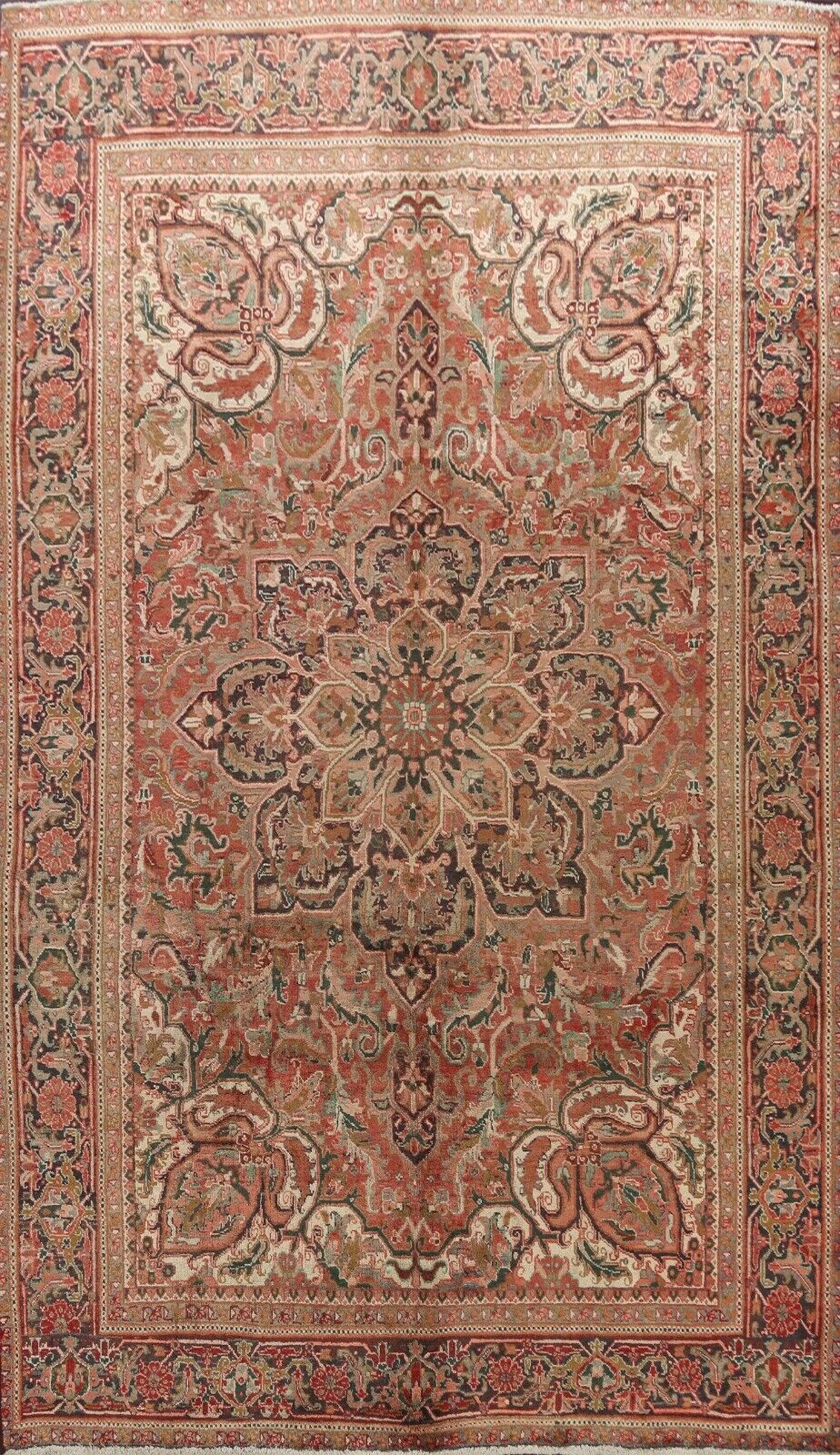 Geometric Semi-Antique Heriz Handmade Area Rug Geometric Oriental Carpet 8'x11'