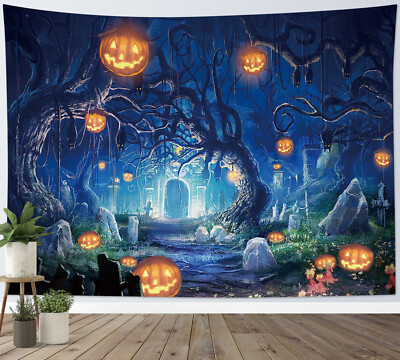 Cemetery Pumpkin Lantern Halloween Tapestry Wall Hanging Bedspread Home Decor