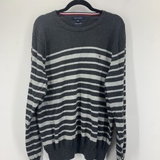Tommy Hilfiger Mens XL Crewneck Pullover Sweater Gray Cotton Stripes Preppy