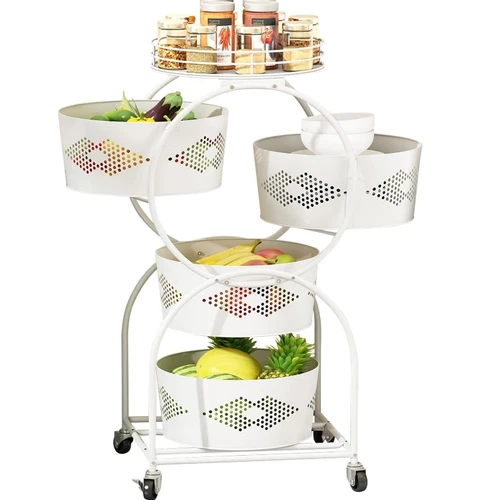 Rotating Storage Rack for Kitchen, 4 Tier Fruit and Vegetable Storage Black/whit