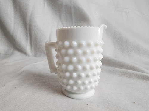VTG Fenton White Milk Glass Hobnail 3" Mini Creamer Pitcher W Stickers Priority