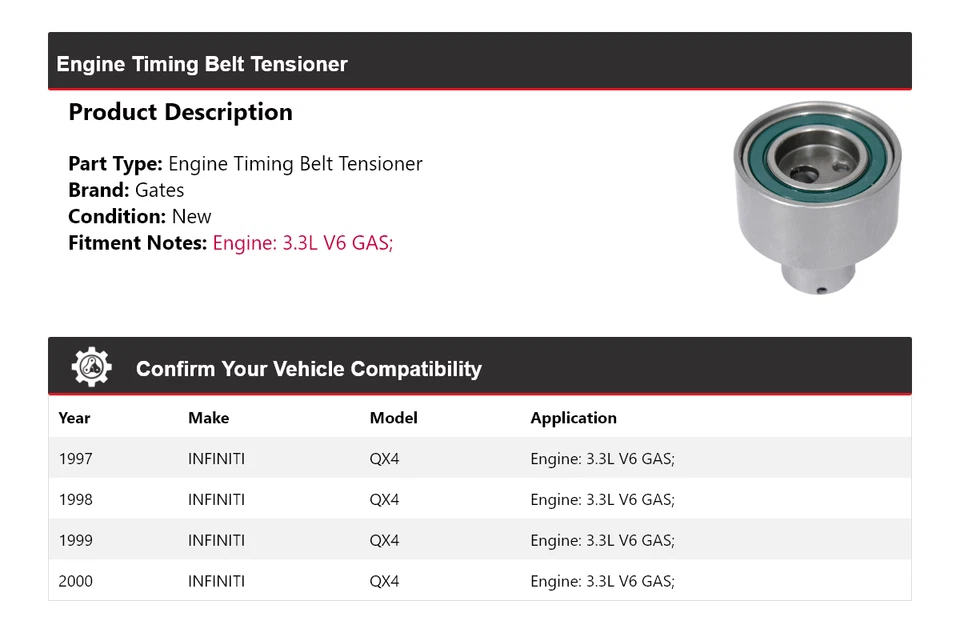 For 1997-2000 INFINITI QX4 3.3L V6 GAS Engine Timing Belt Tensioner Gates 1998 - Image 2 of 4
