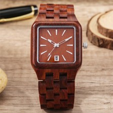 Creative Men's Wood Watch Bamboo Quartz Date Display Wristwatch Wooden Bracelet