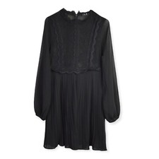 Lulu's Dress S Womens Black Lace Long Sleeve Crew Neck Chiffon Zipper Back
