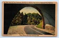 Smokey Mountains Park CHIMNEY TOPS  NEWFOUND GAP HWY UNDERPASS LINEN POSTCARD