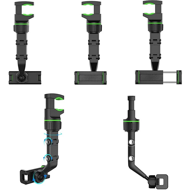 360° Car Rearview Mirror Rotation Adjustable Phone Holder Mount Multifunction - Image 2 of 4