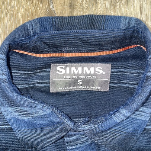 Simms Gallatin Fishing Western Flannel Shirt Pearl Snap Long Sleeve Men's S Blue - Picture 2 of 19
