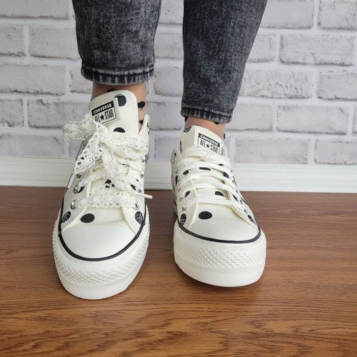 ⭐Chuck Taylor All Star Lift Platform Polka Dots Sz 7.5 Women Shoes White A10689C - Picture 7 of 15