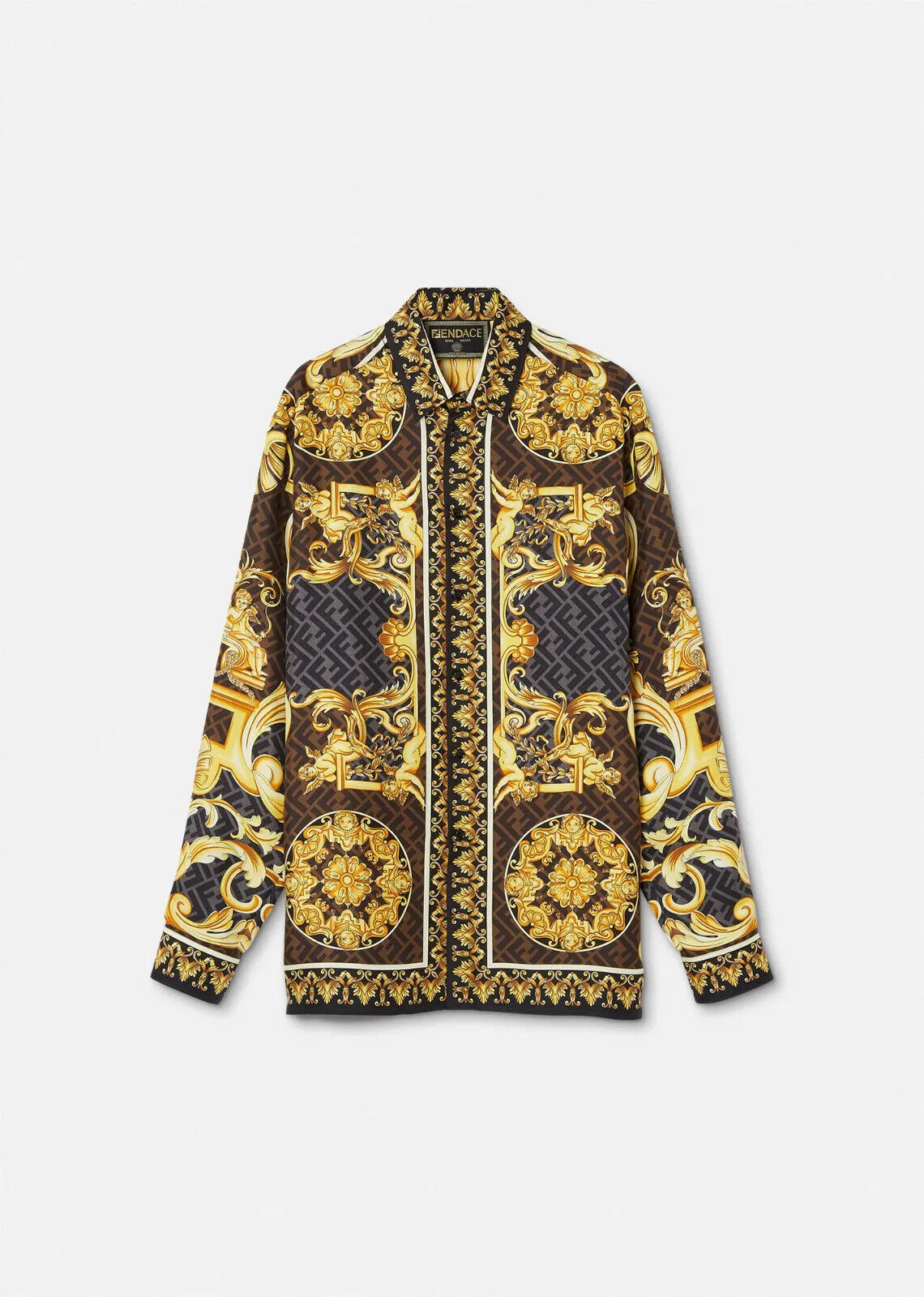 Brand New FENDACE Versace by Fendi GOLD BAROQUE SILK Shirt Size 44 IT ...