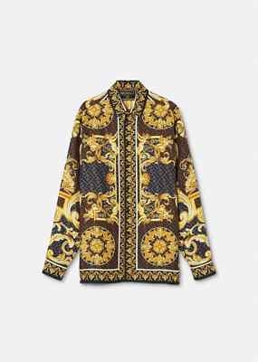 Brand New FENDACE Versace by Fendi GOLD BAROQUE SILK Shirt Size 44