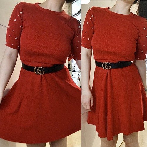 VESTITO PERLE DONNA ROSSO TUBINO RUOTA A MAGLIA INVERNALE PERLINE | eBay